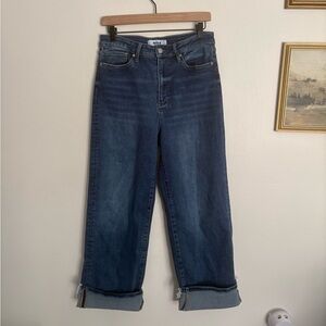 Mica High-Rise Wide Leg Cuffed Distressed Hem Blue Jeans Women’s 29 EUC